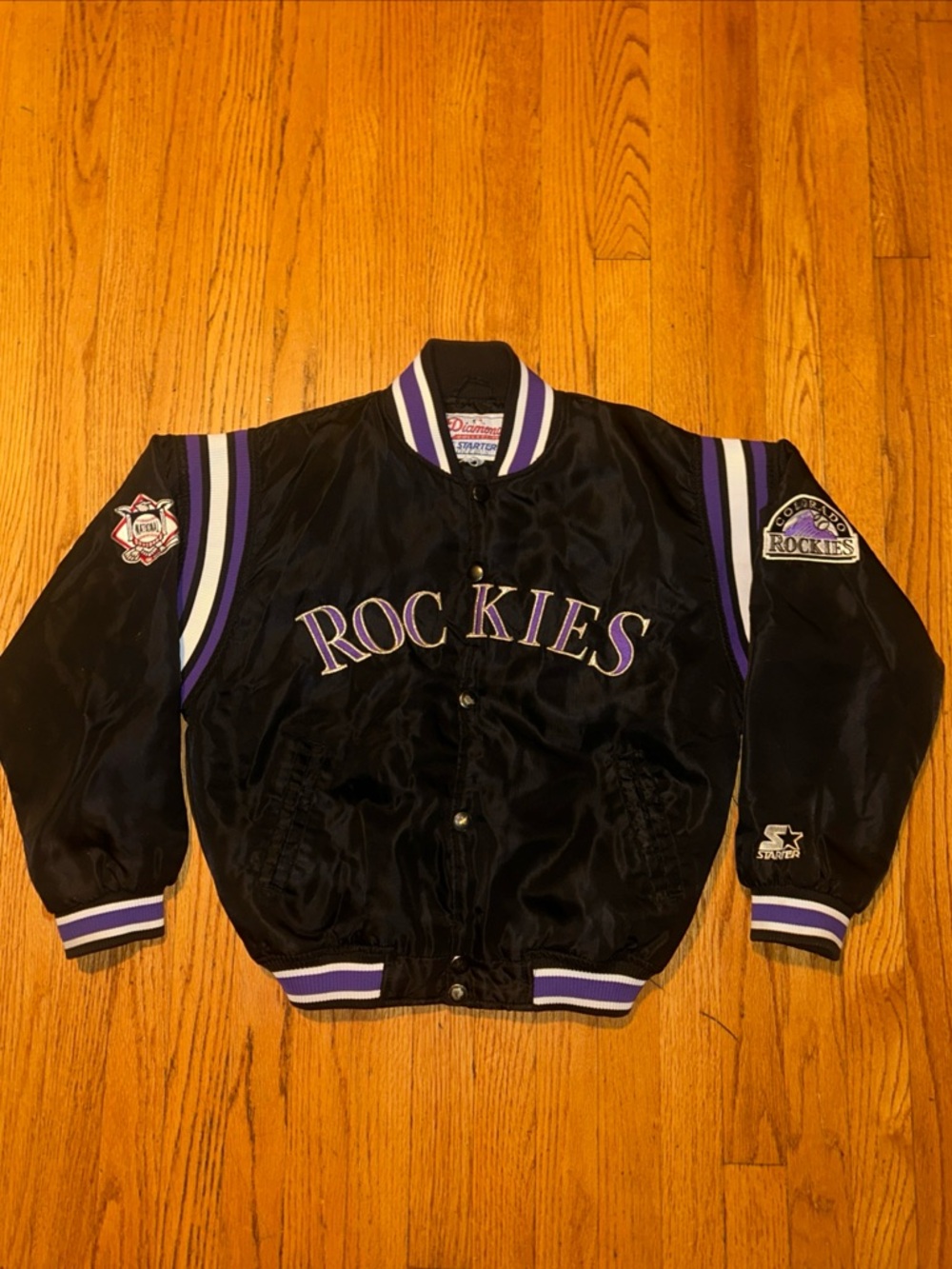 Vintage Starter Colorado Rockies Diamond Collection Jacket Black Purple Youth L